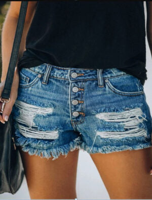 Mathilde | Damskie jeansowe szorty mini z przetarciami