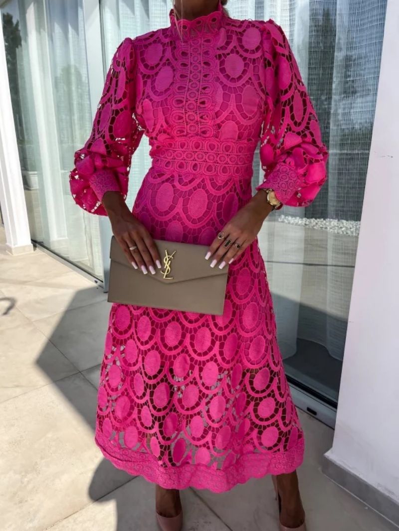 Aurelia | Elegancka sukienka midi z koronką i długim rękawem