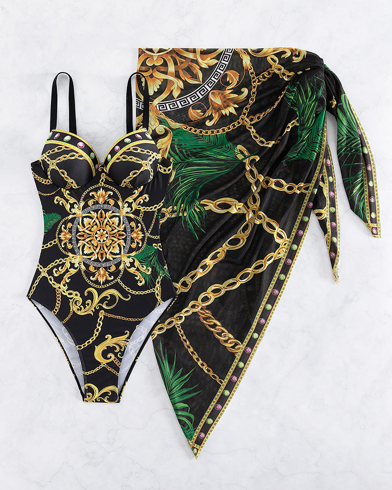 Aurelia | Sukienka plażowa z wiązaniem i ornamentowym wzorem