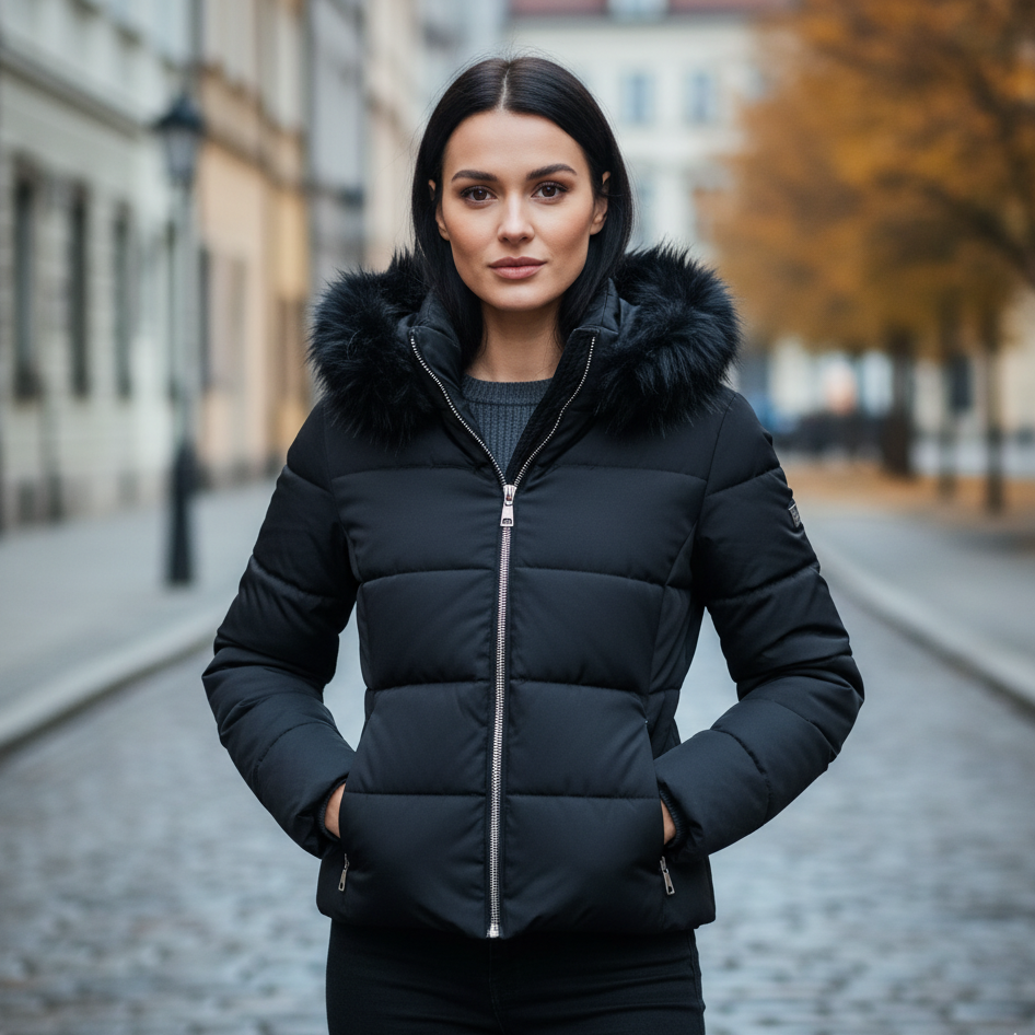 Kurtka Puchowa Damska Clara | Krótka i Lekka | Wodoodporny Krój z Odpinanym Futerkiem