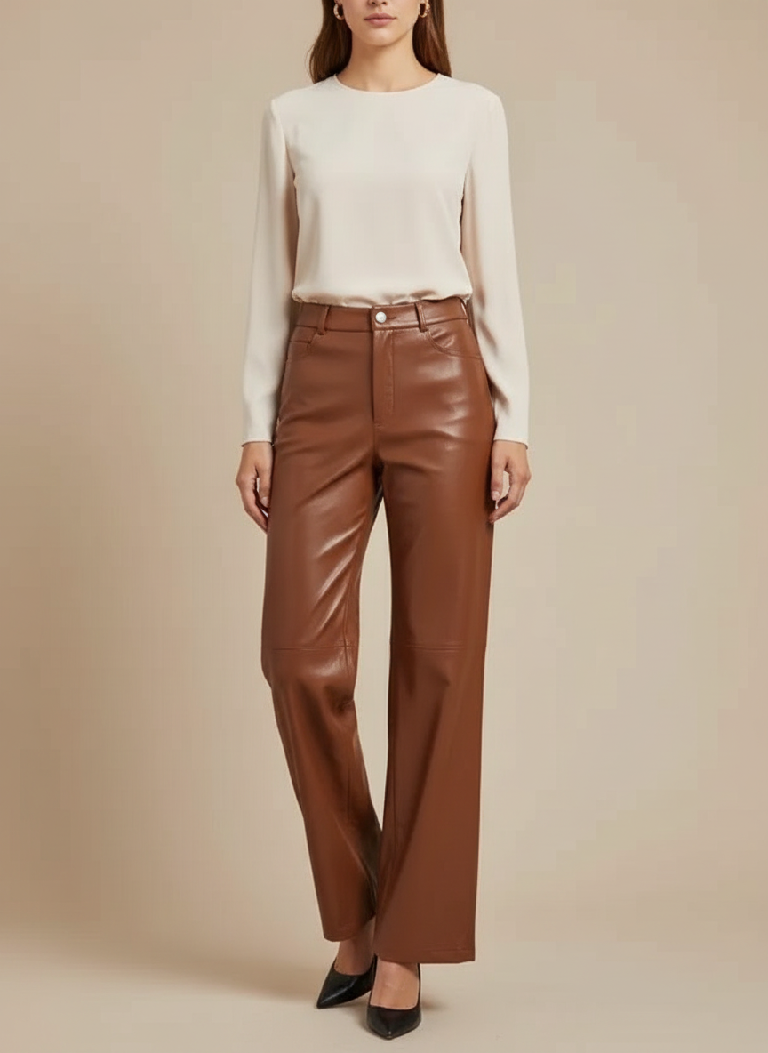 Avenja Brown Leather Pants Studio