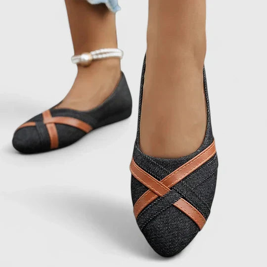 Lisette | Damskie baleriny jeansowe z krzyżowymi paskami