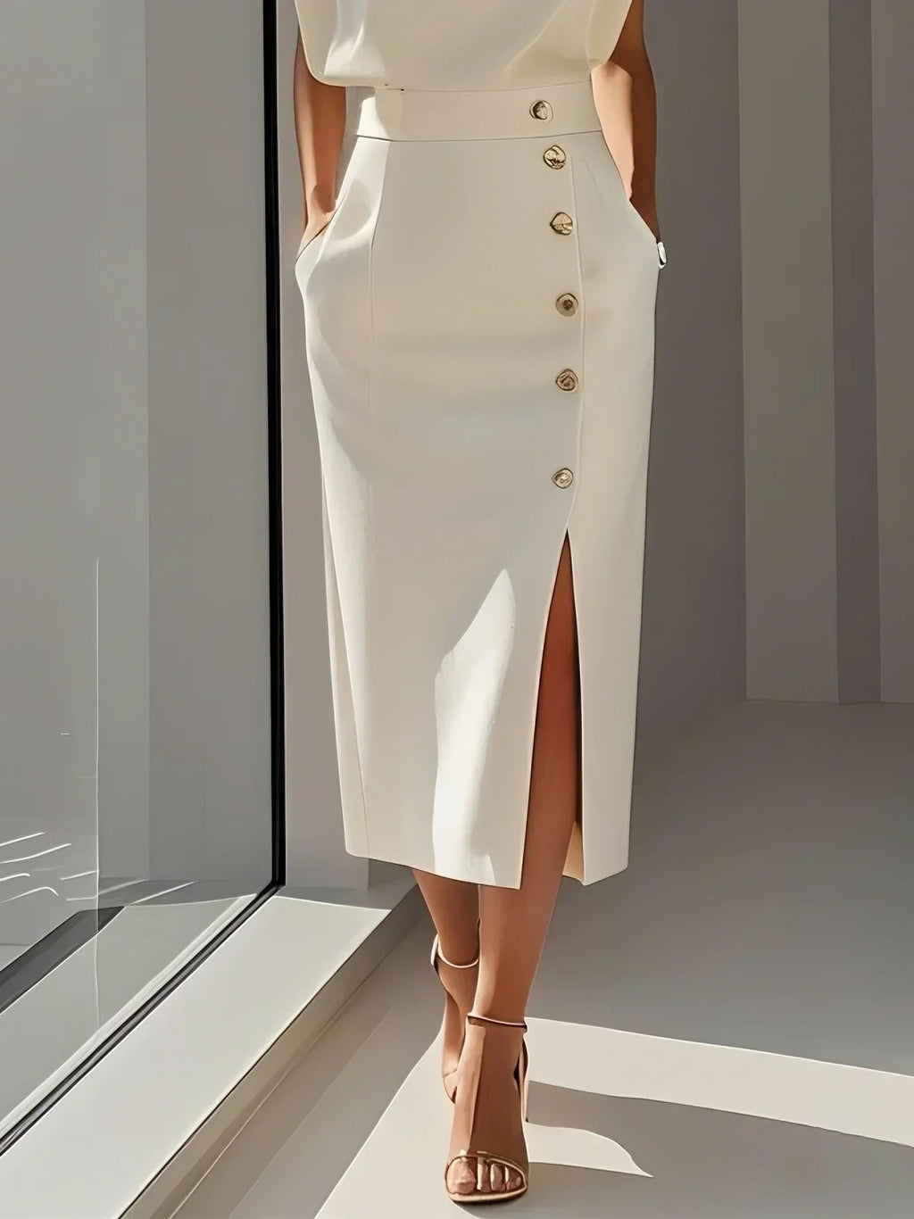 Larysa | Elegancka damska sukienka midi z rozcięciem