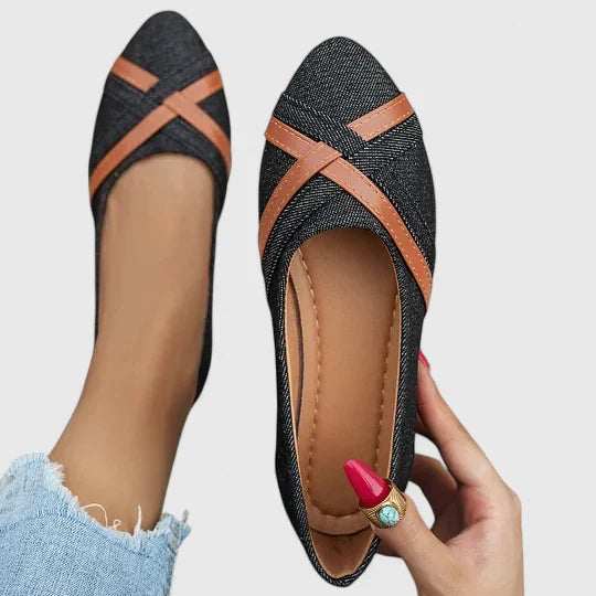 Lisette | Damskie baleriny jeansowe z krzyżowymi paskami