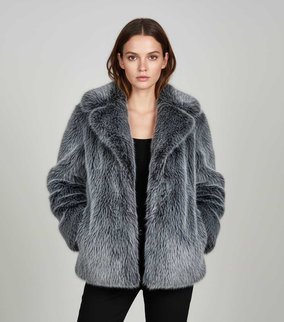 Kurtka z Imitacji Futra - Zwart-wit