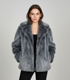 Kurtka z Imitacji Futra - Zwart-wit