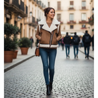 Lifestyle foto bruin leren vest met ritszakken