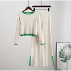 Elvaris | Dzianinowy komplet z krótkim swetrem i spodniami z szeroką nogawką