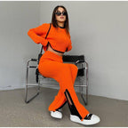 Elvaris | Dzianinowy komplet z krótkim swetrem i spodniami z szeroką nogawką