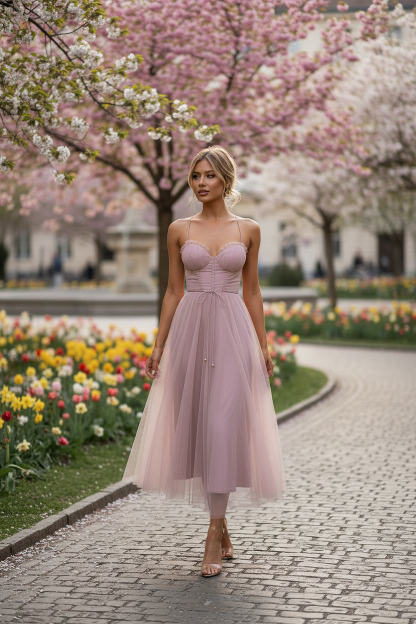 Roze jurk lente lifestylefoto