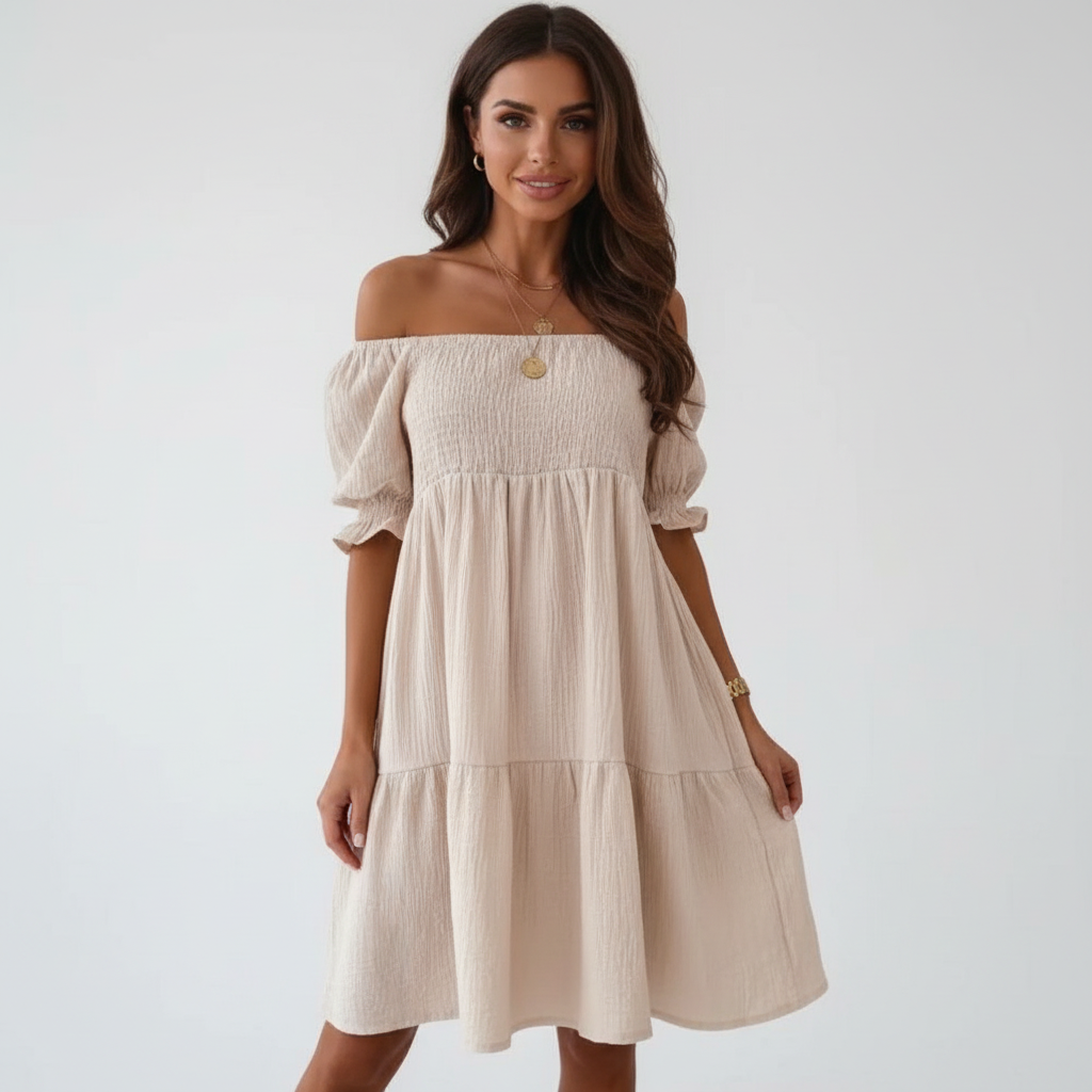 Sukienka Off Shoulder - Beige